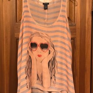 Pink and grey stripes with cool girl face